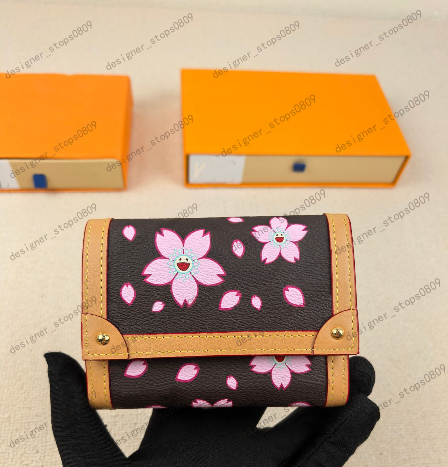 Men's long wallet, Takashi Murakami designer wallet, new fashionable cherry blossom niche design handbag, multi card designer bag, slot ID hold