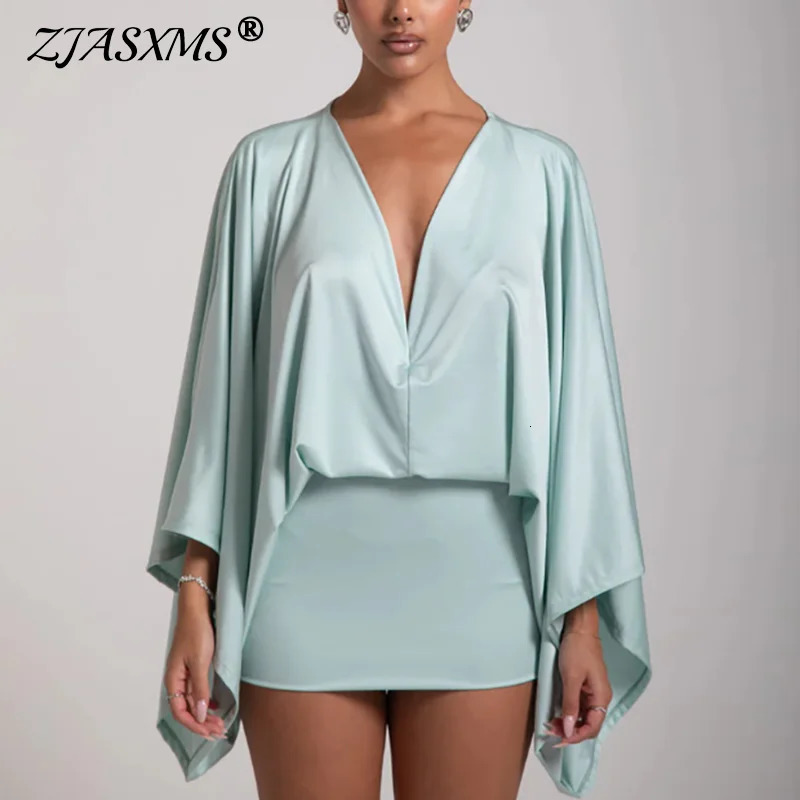 Sexy Deep Vneck Hollow Slim Hip Dresses Woman Spring Solid Elegant Commute Lady Dress Autumn Long Sleeve Satin Mini Mujer 250730