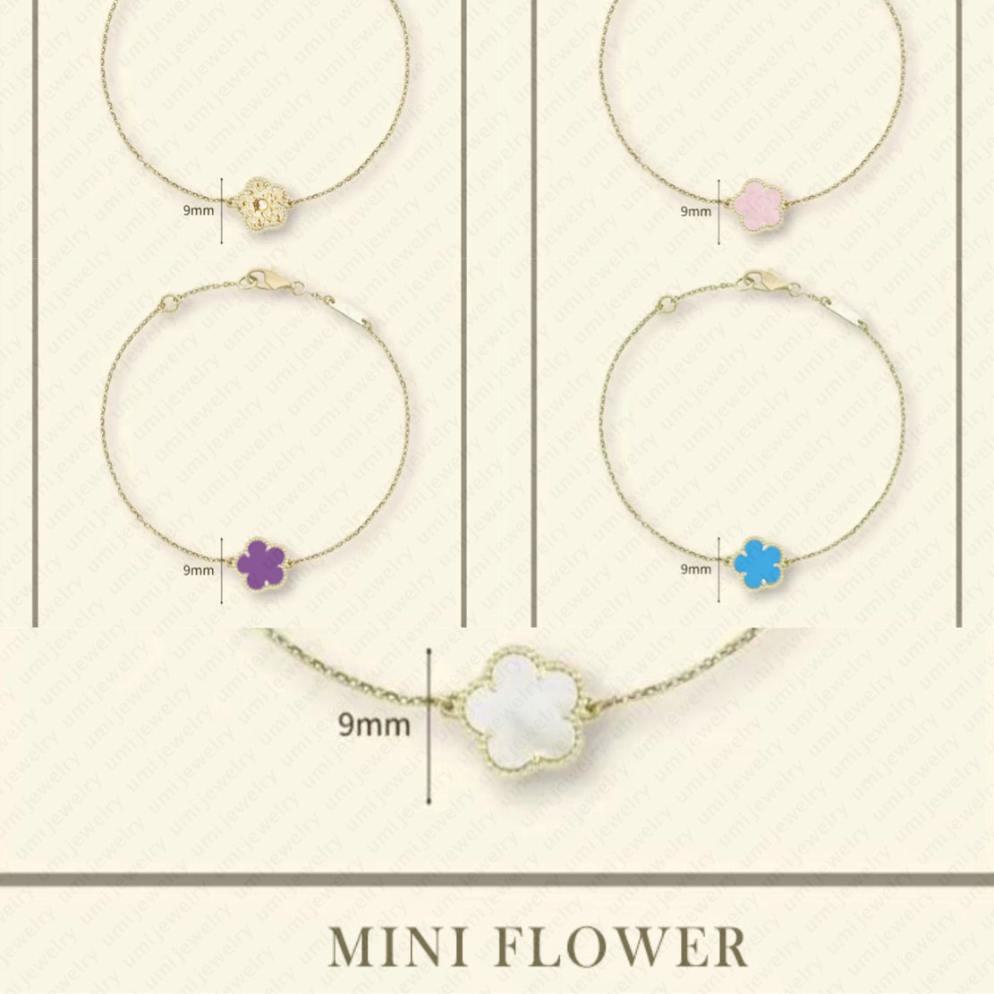 designer jewelry lucky clover bracelets stainless steel jewelry Bohemian 18K Gold Plated mini 9mm one motif flower crystal bracelets birthday gift l