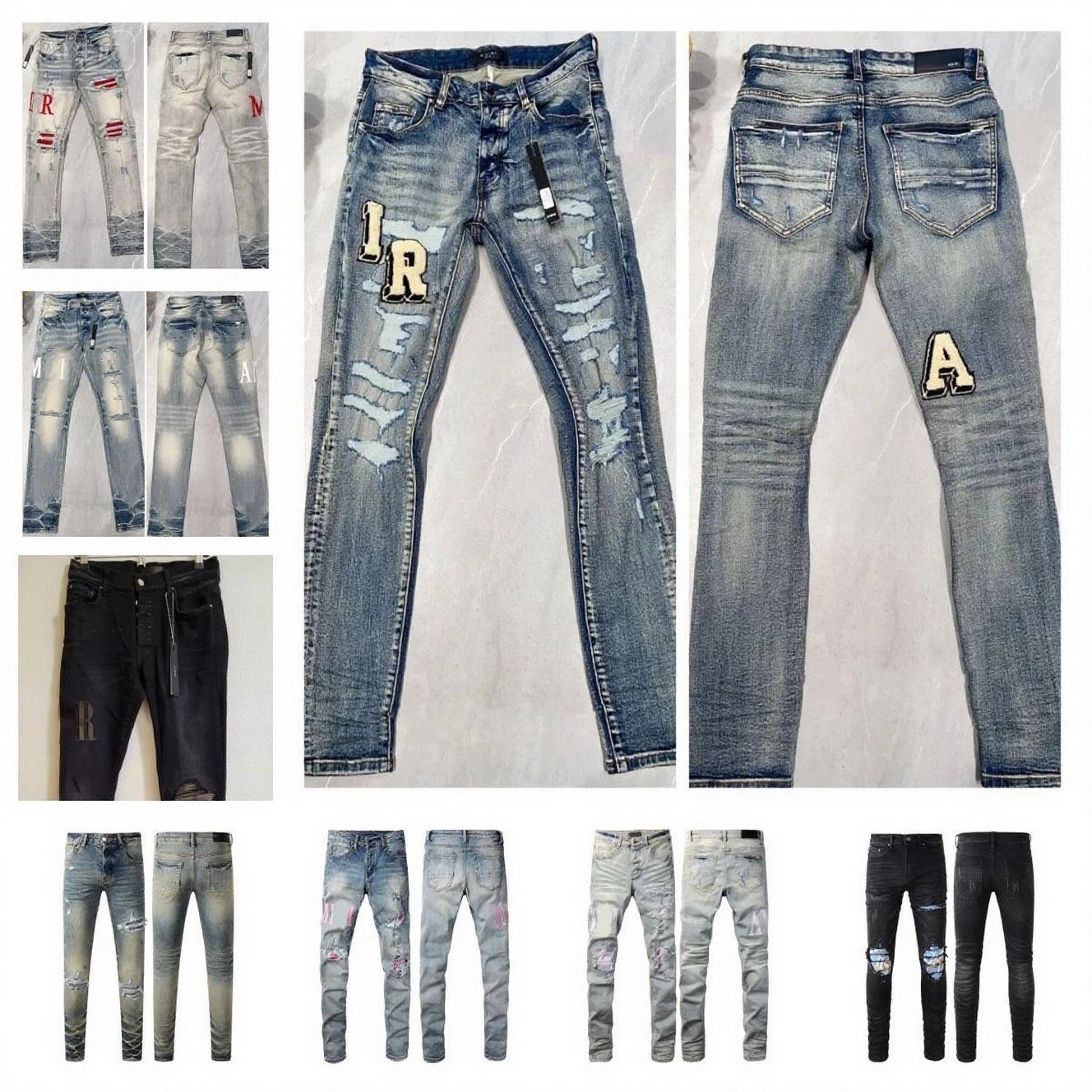 Designer Jeans For Mens jean brand letters A Designer Pants Denim Trousers Mens Jeans High Quality pencil pants hole cotton print hip hop black jean