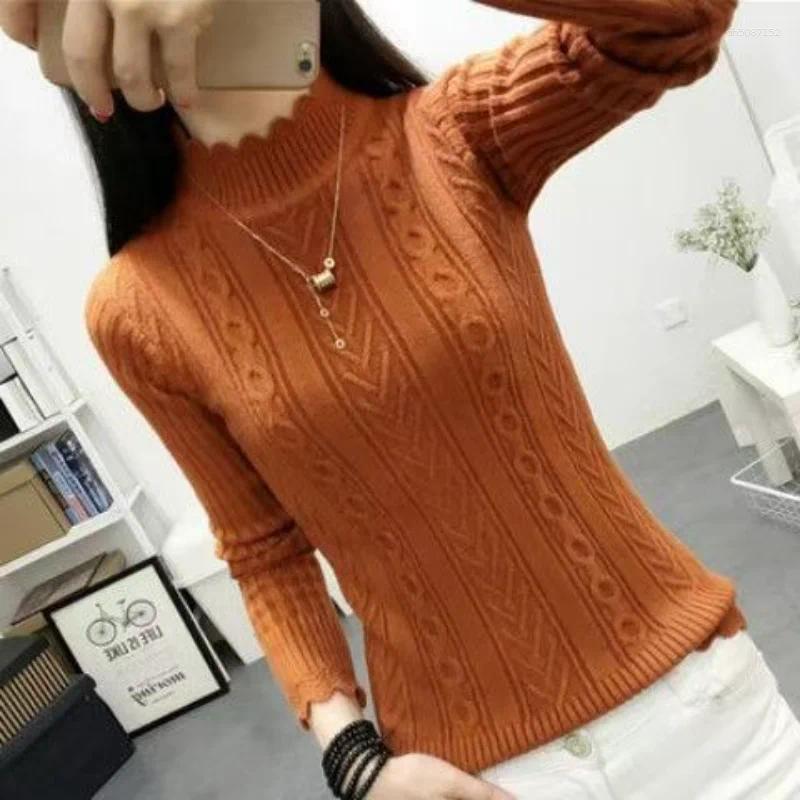 Women's Sweaters Autumn And Winter Solid Color Long Sleeve Sweater Season Lace Half High Collar Versatile Interior Knitted Base