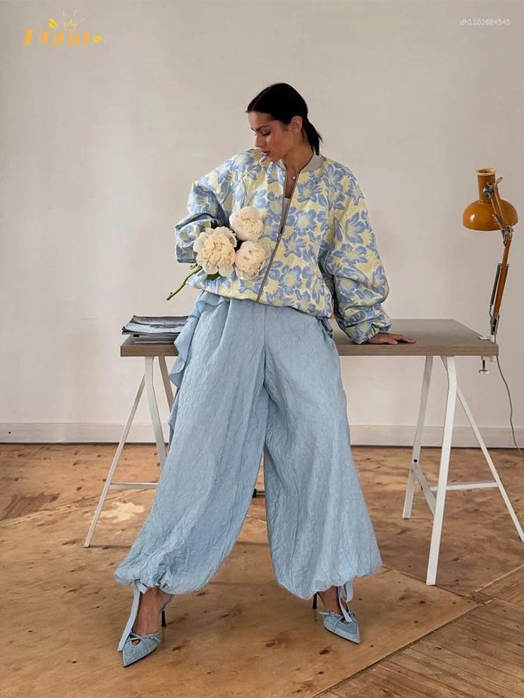 Women's Pants Solid Pieated Ruffle Lantern For Women Fashion Elastic Waist Straight Long Trousers 2025 Elegant High Street Britches