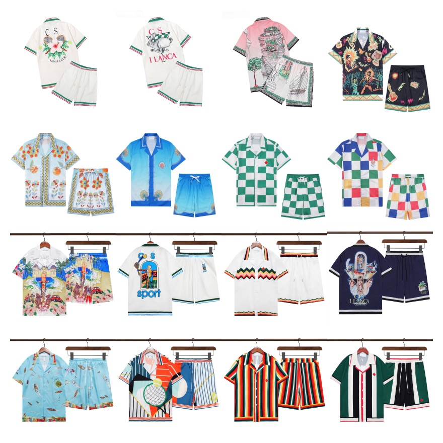 Designer Men T Shirt Set Summer Casual Print Lapel Shirt and Short Mens Womens Loose Fit Silk Shirt High Quality Tees Tour Tshirt M-3XL