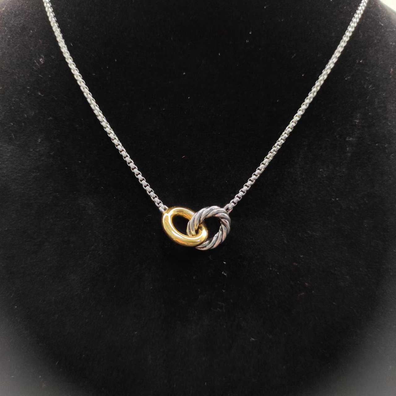 S925 Sterling Silver New Color Separation Double Ring Necklace Neutral Personality Classic Fashion Retro Trend Luxury Jewelry