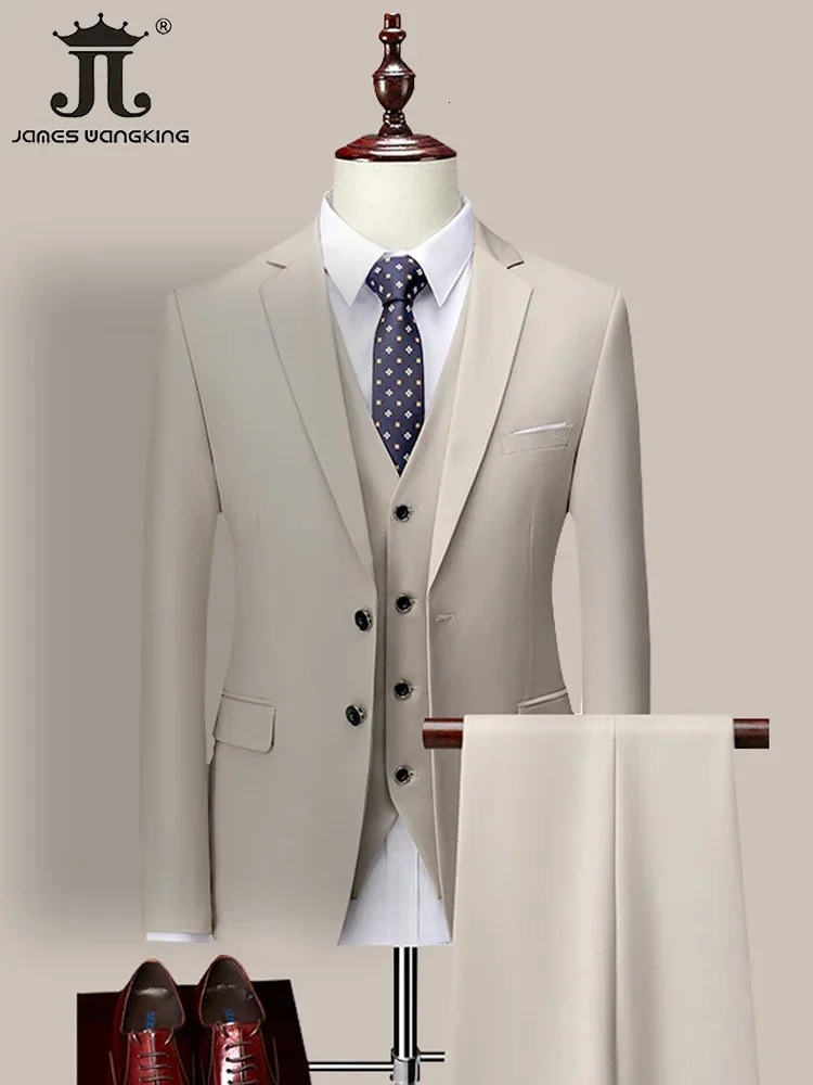 14 Color M-6XL Jacket VestPants High-end Formal Business Mens Suit Three-piece Groom Wedding Dress Solid Color Suit250724