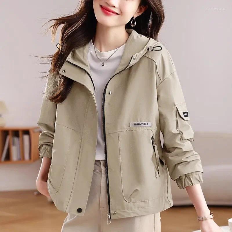 Women's Jackets Spring Autumn Thin Short Windbreaker Coat Women Fashion Hooded Casual Tooling Outerwear Long Sleeves Ladies Jacket W892