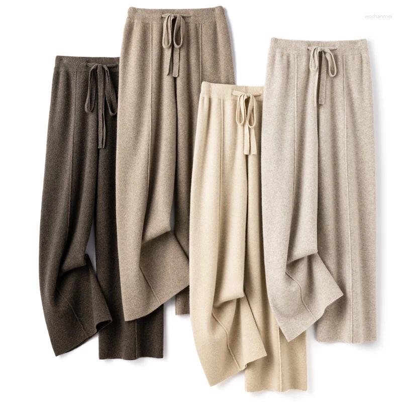 Women's Pants Merino Wool Thick For Women Autumn And Winter High Waist Knitted Wide Leg Fashion Loose Warm Medium Seam