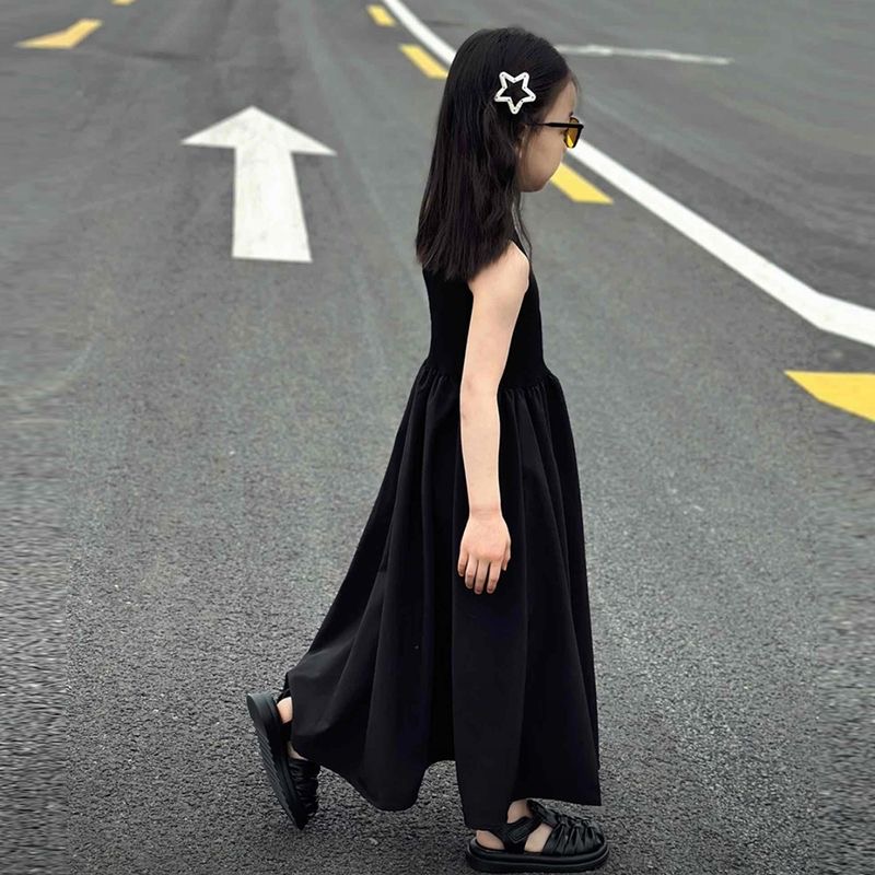 D109 Girls dress vest 2025 new summer Hepburn little black dress children&#039;s sleeveless Western-style skirt princess style long-image-1069025953