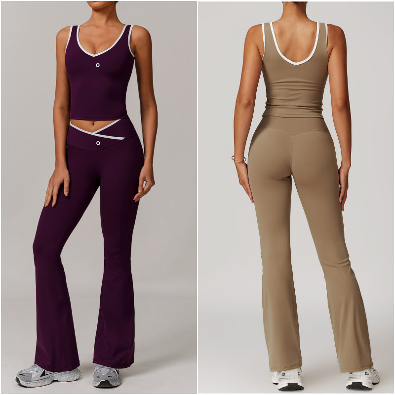 8843 Tépail de yoga pour femmes deux pièces ensembles pantalon gilet excellent pantalon sans manches