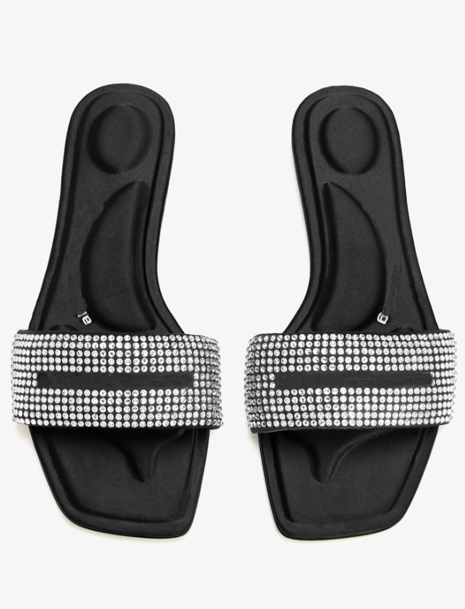 Womens Designer Wang Mule Flats Anya Crystal Slide Sandal Satin & Cloth Heels Slipper Fashion Slippers Women Rhinestone Shoes Crystal-Embellished Be