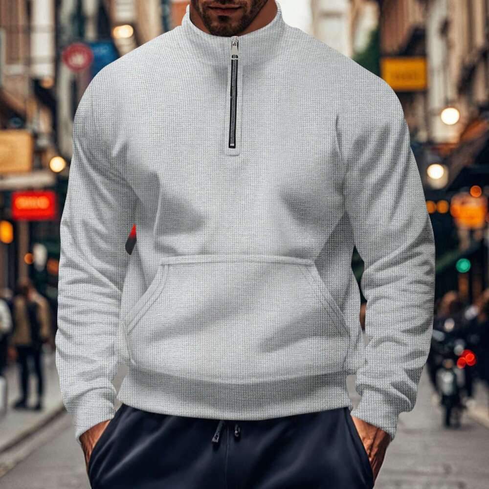 2024 Autumn New Casual Sports Solid Color Half-Zip Men's Pocket Long