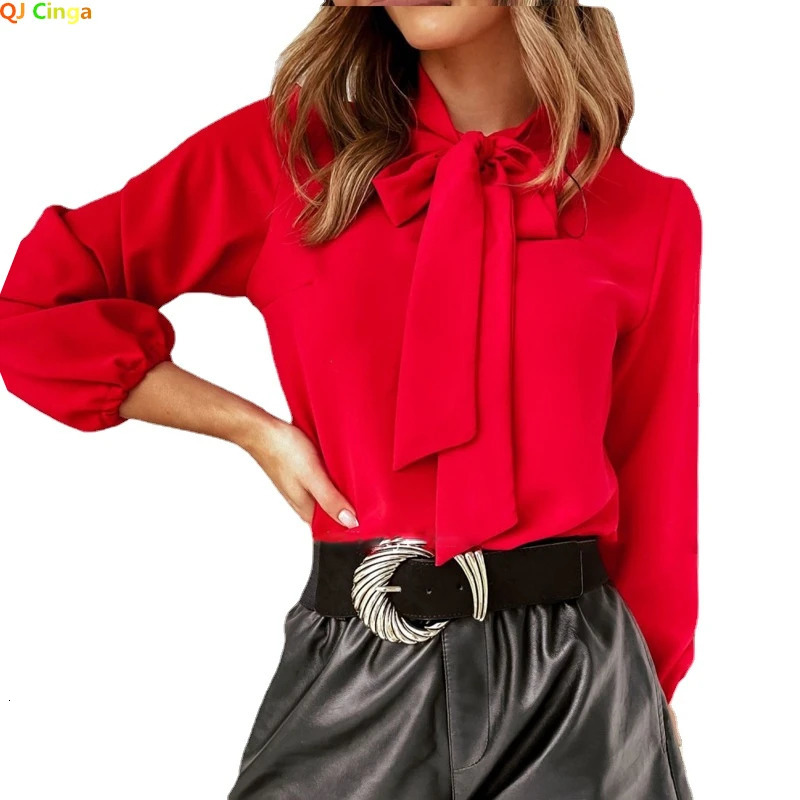 Spring Womens Standup Collar Longsleeved Shirts Fashion Office Casual Shirt White Red Black Camisa Female Chemise 250730