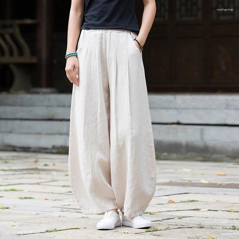 Women's Pants Cotton Women Linen Sandwashed National Wind Zen Retro Slim Leisure Lantern Soft Breathable Loose Fit
