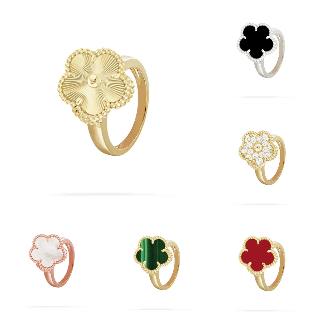 Trèfle en or 18 carats pour femme, bijoux de créateur en peluche, fleur de 15MM, bagues de haute qualité, marque de luxe, bague de mariage