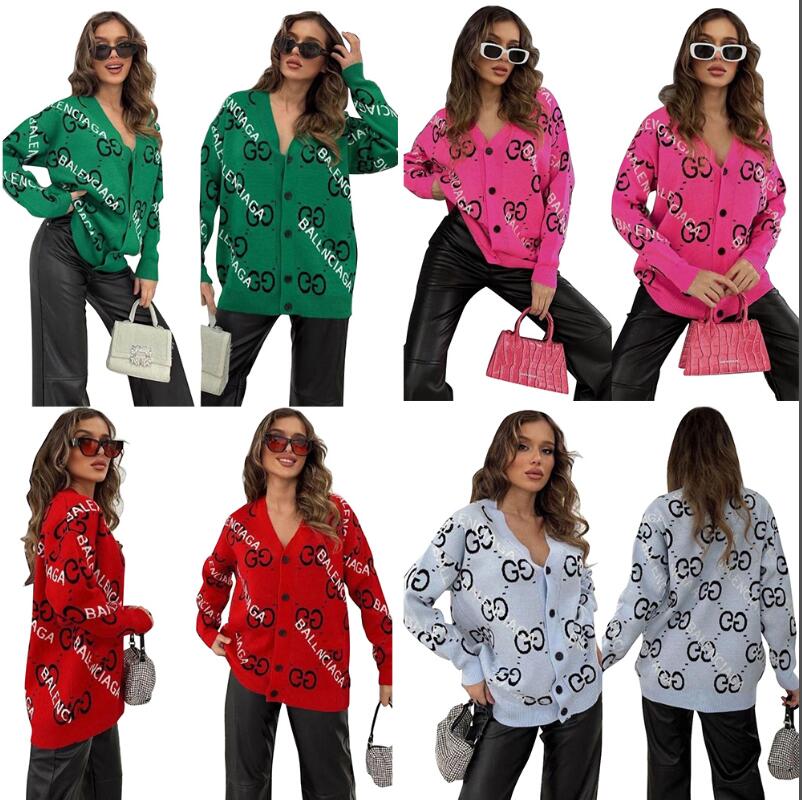 Premium Designer jacquard sweater Women's V-Neck Cardigan knitted wool sweaters pullover coats women winter Versatile Sweatshirts