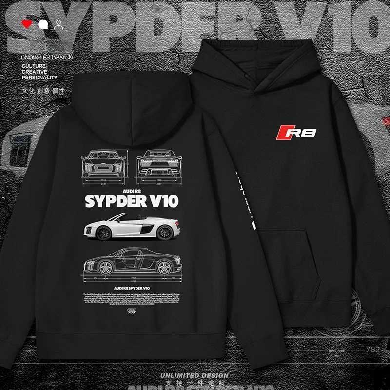 Audi R8 SPYDER sports car line sketch spd trend brand hooded sweater mens print hoodie T250730