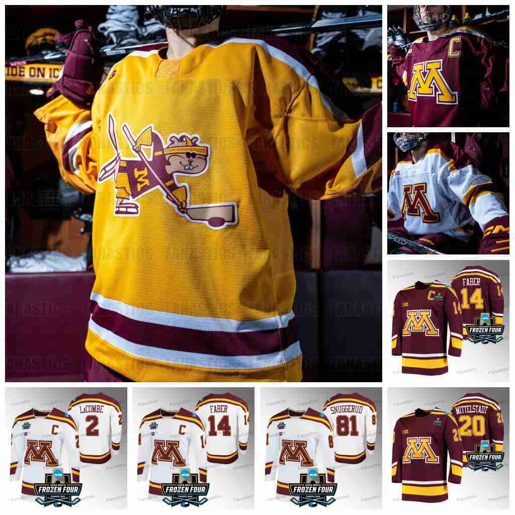 2023 24 Maillot de hockey des Golden Gophers du Minnesota Jackson LaCombe Brock Faber Jaxon Nelson Snuggerud Matthew Knies Luk
