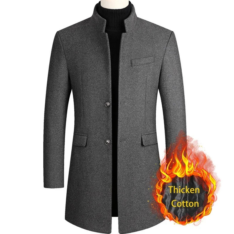 Brown Business Casual Trench Coat Men Chinese Style Solid Color Winter Coat Men Autumn and Winter Wool Coat for Men 250725