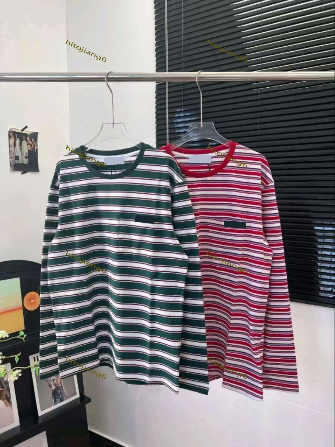 High quality tshirt long sleeved shirts fashion designer top polo collar striped men women versatile casual loose tee shirts