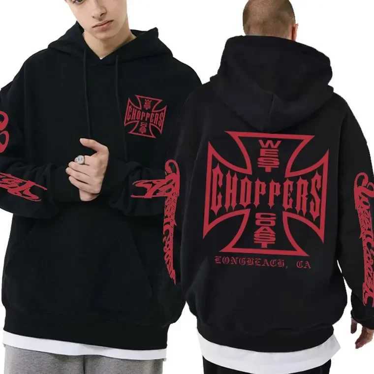 West Coast Choppers Cross Frame Double Sided Print Hoodie 90s Strtwear Male Vintage Hoodies Mens Hip Hop Oversized Sweatshirt T250730