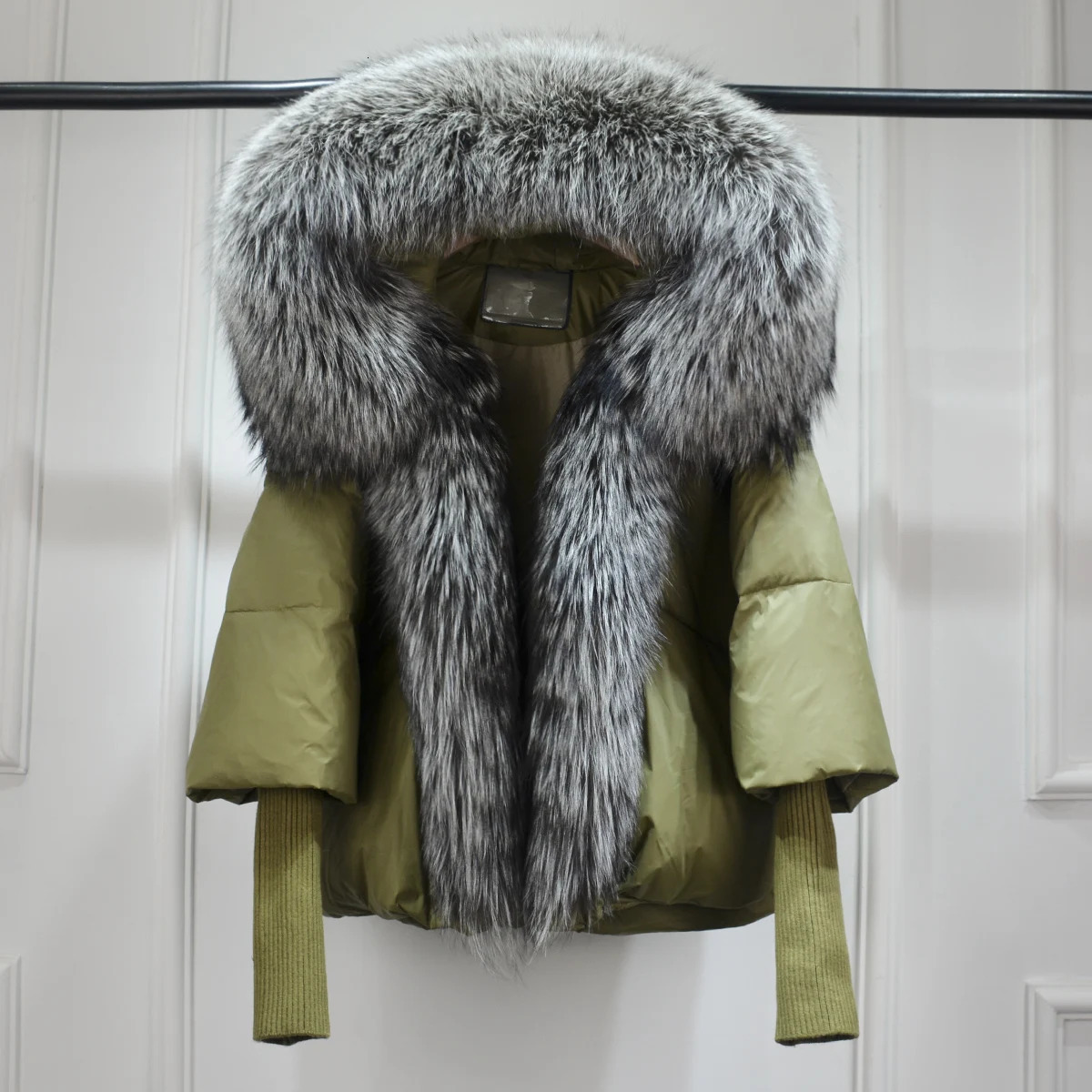 Janveny Winter Puffer Jacket Women Fur Hooded Super Large Silver Fox Fur Coat Thick Warm Fashion Female Down Parka 250724