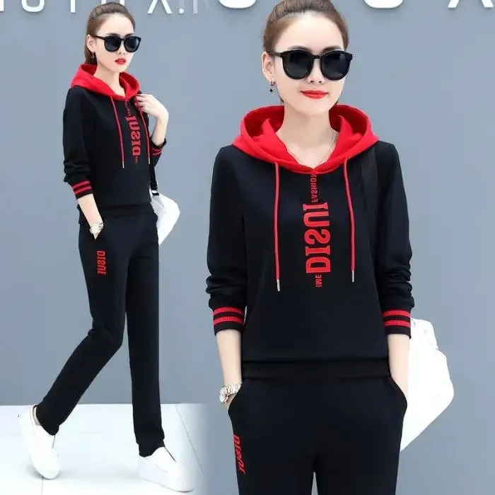 Plus Size Fashionable Womens Spring Autumn Loose-fit Slimming Casual Sweatshirt Sport Suit 2-piece Set Korean Style 250725