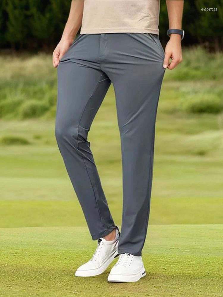 Men's Pants Summer Casual Korean Fashion Light Cool Ice Silk Stretch Golf Slim Fit Suit Male Office Formal Trousers