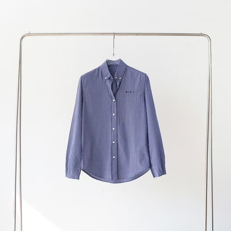 women shirts designer shirts top fashion with blue checkered pattern pure long sleeved women shirt high quality versatile woman clothing ladies casu