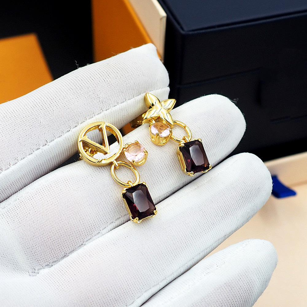 Luxury brand designer earrings for women purple square diamond stud earrings AB asymmetrical color diamond stud earrings party jewelry accessories