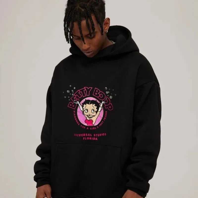 Miss Betty Bettyboop European and American Cartoon Portrait Oversize Loose Cotton Hooded Sweater Trend Popular Fashion T250730