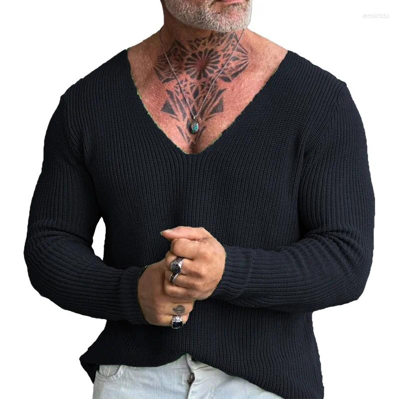 Men's Sweaters Autumn Winter Men Knitted Pullover Sweater Top Vintage Solid Color Long Sleeve V Neck Loose Knitwear