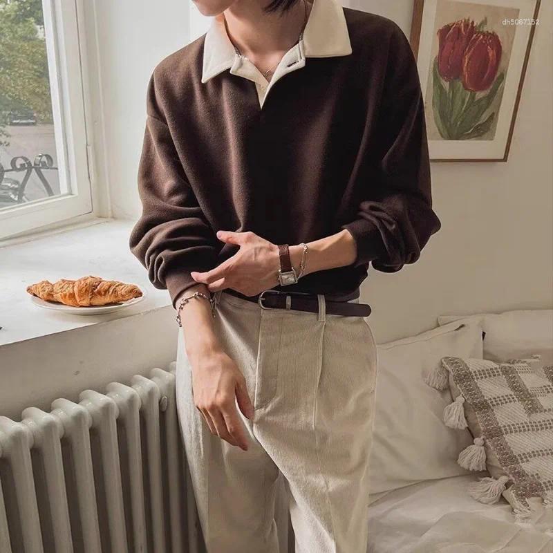 Men's Hoodies Retro Pullover Men Autumn Loose Turn Down Collar Long Sleeve Versatile