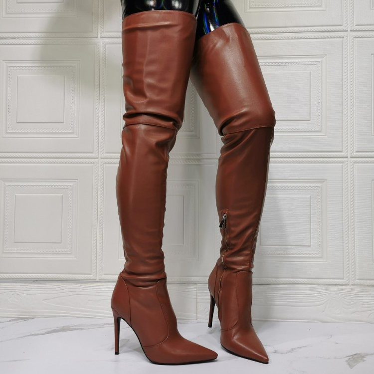 Olomm 2023New Fashion Handmade Women Thigh High Boots Sexy Stiletto Heels Pointed Toes Party Shoes Women Plus US Size 6-15