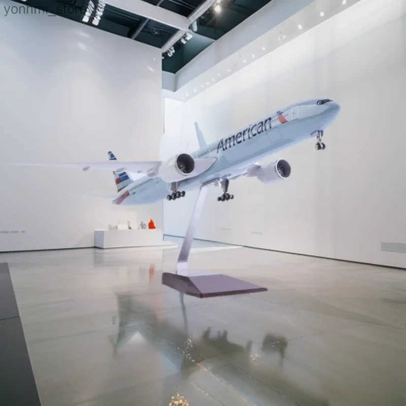 43CM 1/130 B777 American Airlines Diecast Resin Airplane Model with Wheel Landing Gear Toy Light Collection Display Gifts L250730-image-1069083731
