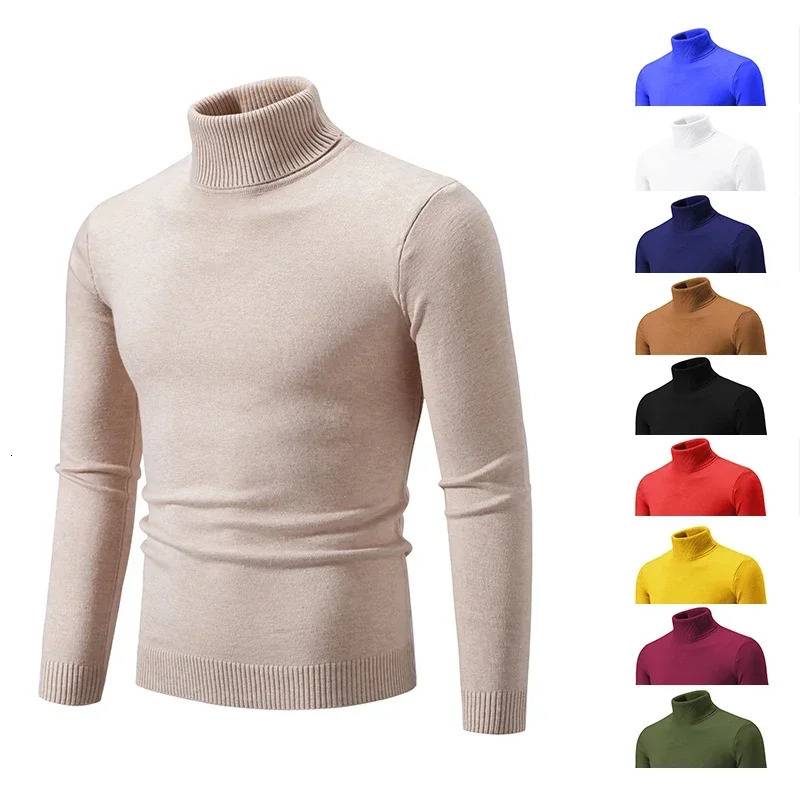 Mens High Neck Sweater Pullover Knitted Warm Casual Turtleneck Sweatwear Mens Tops250724
