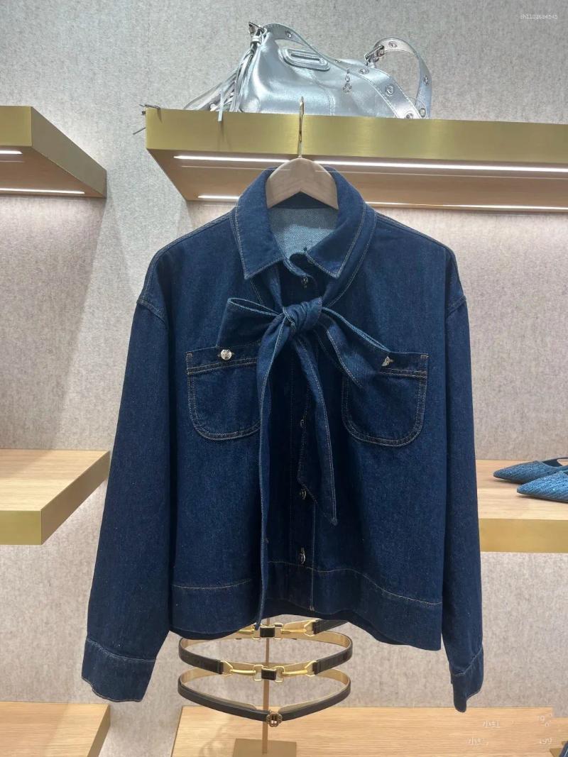 Women's Jackets Women Ribbon Denim Jacket Turn-down Collar Fashion Single Breasted Female Long Sleeve Coat 2025 Autumn