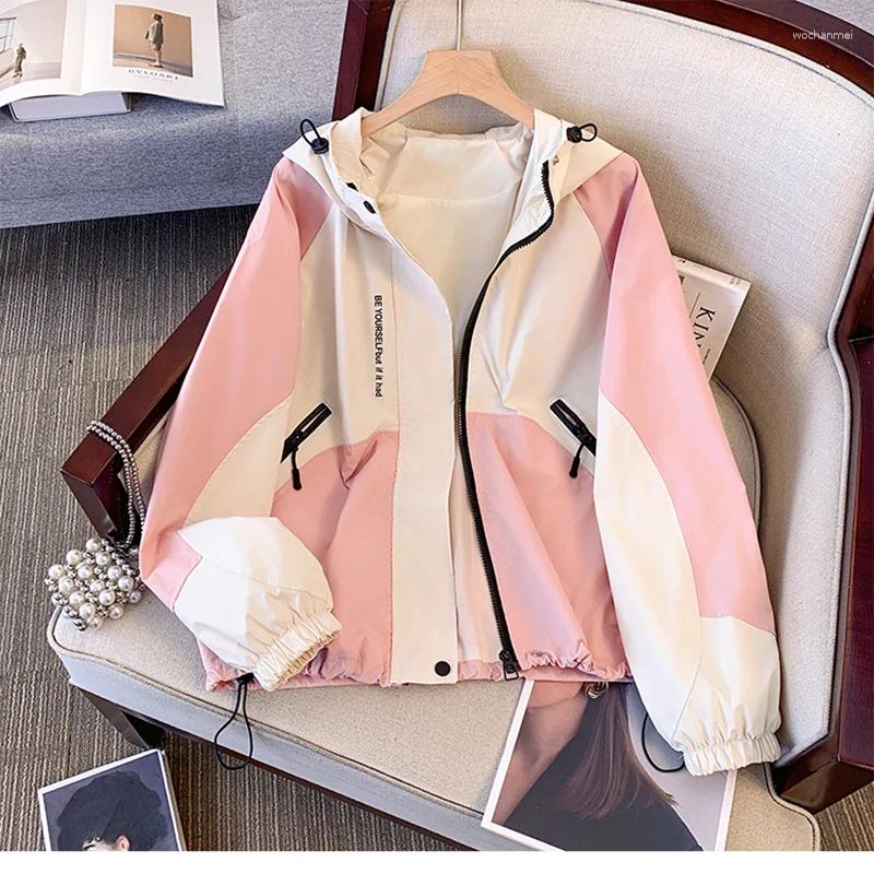 Women's Jackets ITOOLIN Pink Fashion Pocket Hooded Coat For Women Long Sleeve Outdoor Letter Decoration Cardigan Loose Jacket Coats