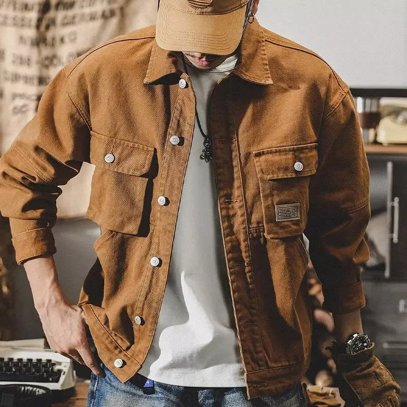 Fashionable workwear American heavyweight retro denim jacket mens loose spring and autumn trendy casual spring 250728