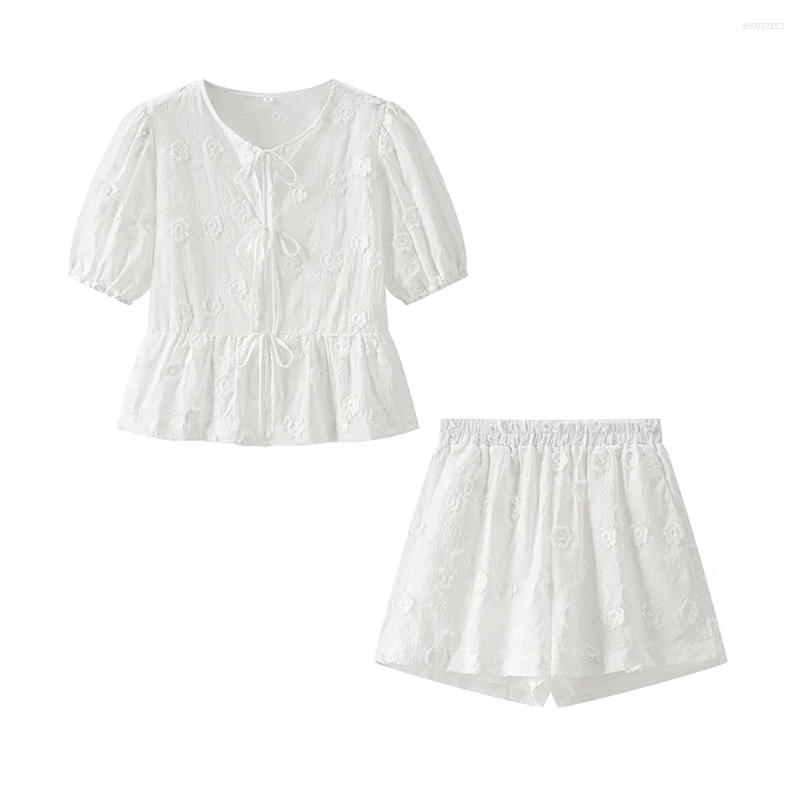 Women's Tracksuits UNIZERA Short Sleeved Three-dimensional Flower Embroidered Top Shorts For Spring And Summer Casual Clothing