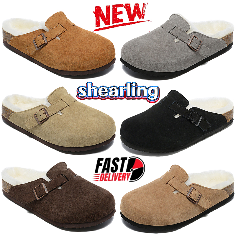 Designer slippers shearling suede clogs for men women sliders flats sandals Germany chestnut winter loafers leather slides comfort casual shoes