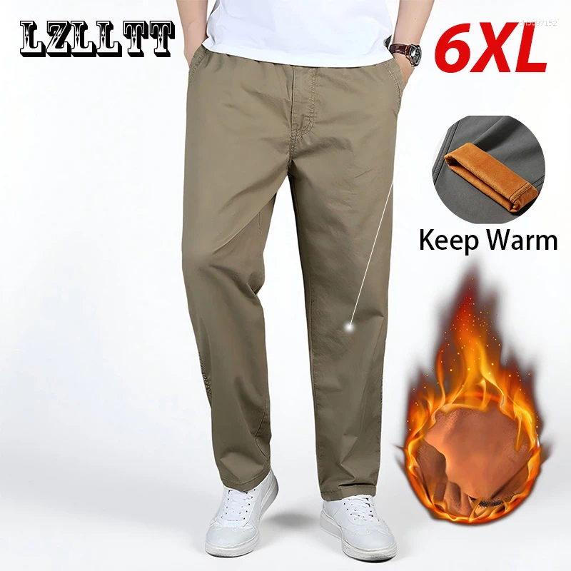 Men's Pants 6XL Winter Men Fleece Jogger Mens Cargo Trousers Sports Sweatpants Thicken Style Male Large Size