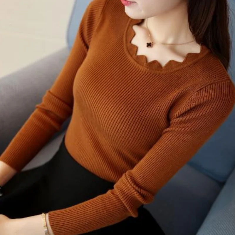 Casual Solid Sweater Women Knitted Slim White Pullover Long Sleeve Tops Autumn Winter Butterfly Neck Jumper Female 7167 50 250730