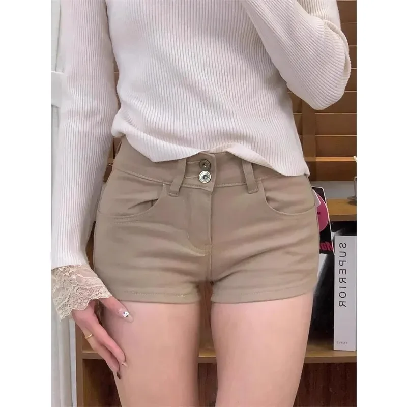 High Waist Denim Shorts Women's Summer Slimming Hot Pants Khaki Color Trendy Design Short Skirt Tight Fit for plus Size Girls