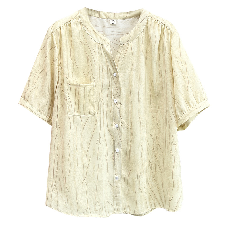 100kg Summer New Casual Plus Size Women's Blouses With Thin Small V-neck Short Sleeved Shirt 8337
