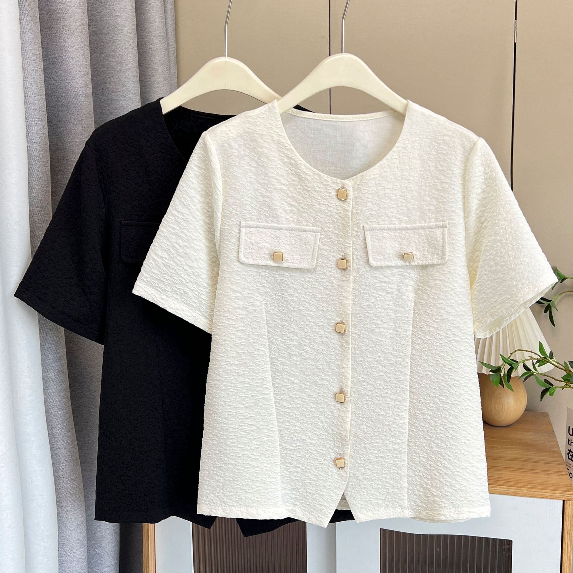 100KG Summer Women's Blouses New Fashionable Chic short-sleeved Shirt Plus Size Top