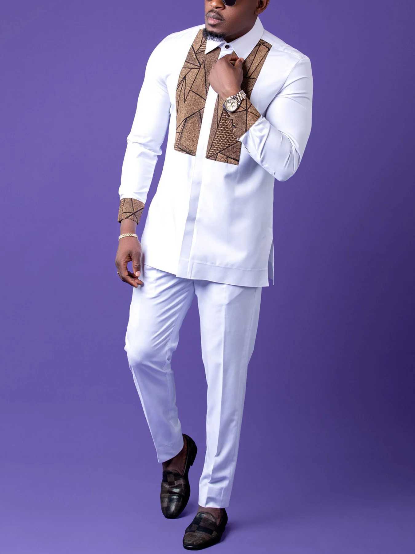 African Traditional Mens Clothing 2Pc Luxury Elegant Full Suits Male Pant Sets To Dress Native Outfit Ethnic Dashiki Kaftan T250731