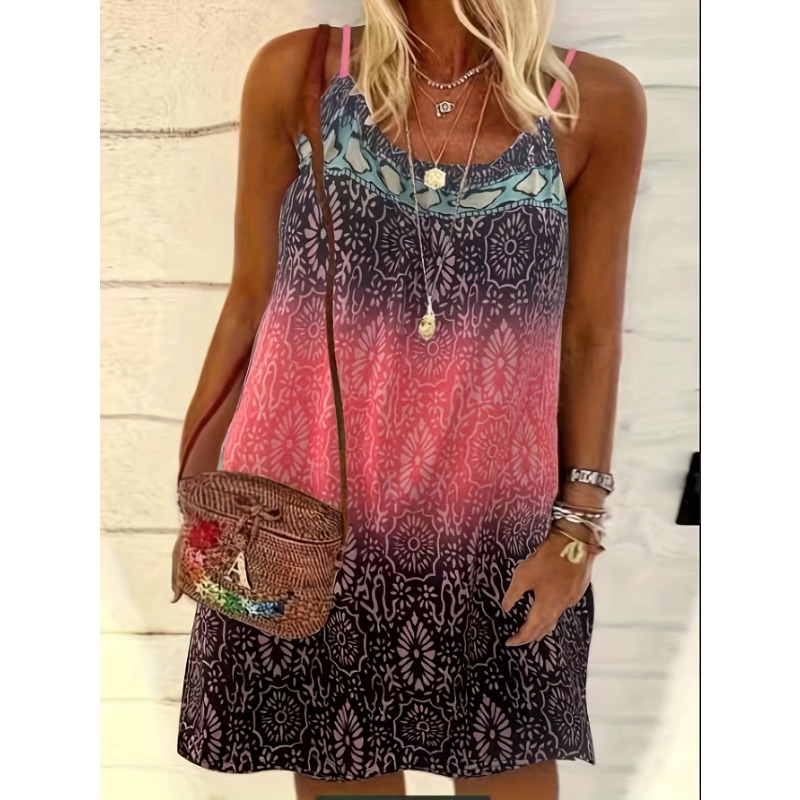Plus Size 1XL-5XL Summer New Fashion Women's Vintage Printed Casual Dress Loose Plus Size Beach Dress