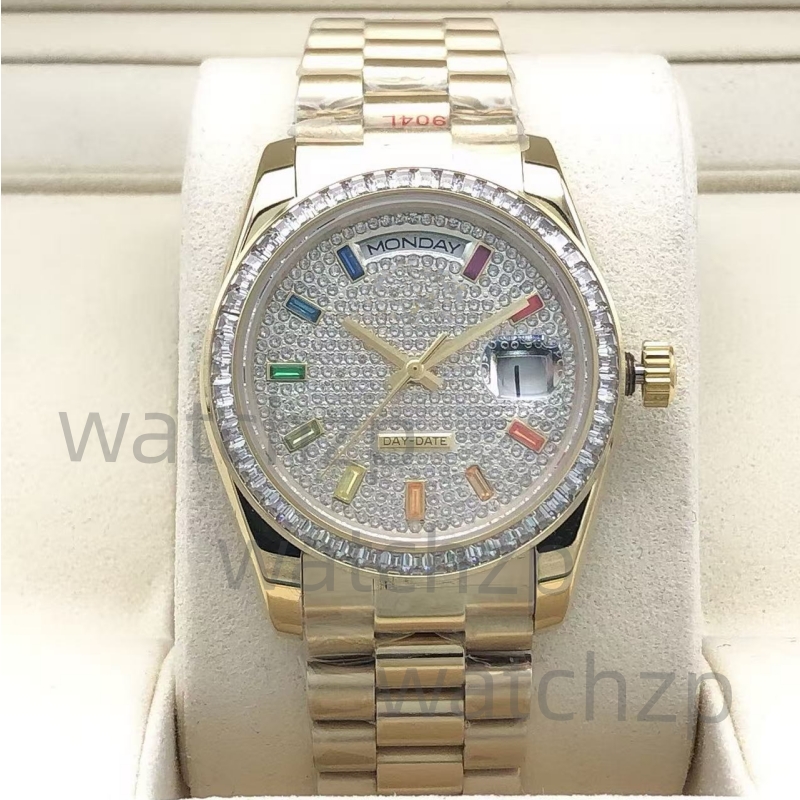 Luxury designer Classic Fashion Automatic Watch Square diamond inlaid with colored diamond size 36mm Christmas gift Free shipping