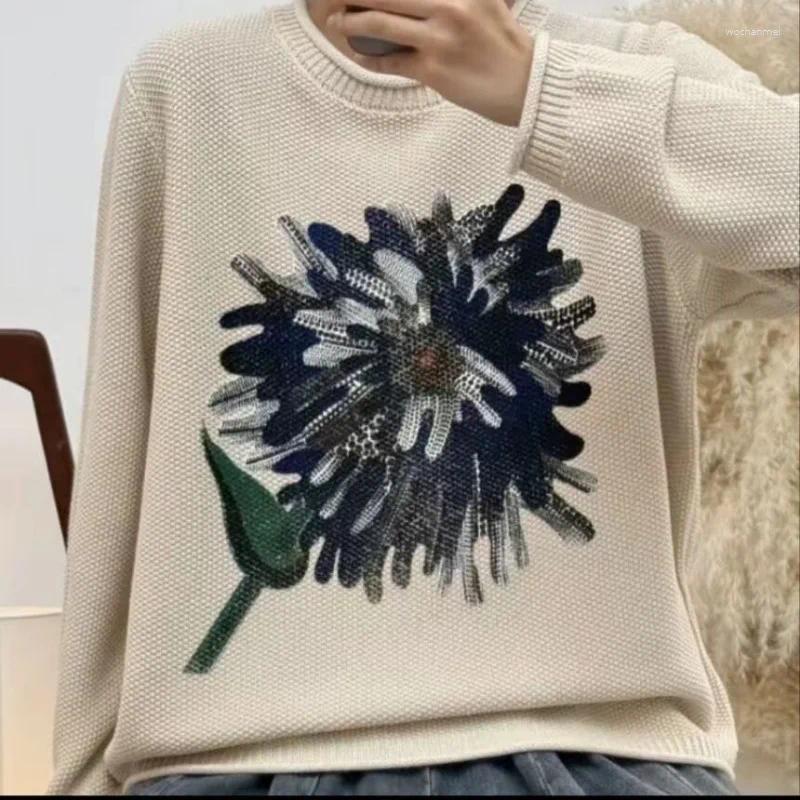 Women's Sweaters Spring And Autumn Versatile Loose Jacquard Vintage Printed Base Top Korean Winter Pullover Knit Sweater