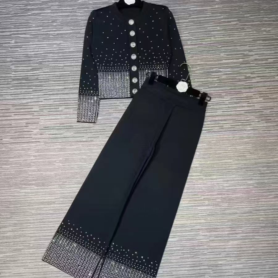 Women's Two Piece Pants Summer Sets For Women Fashion Solid Color Casual Wide-leg Long Sleeves Blouses Suits Elegant Commuting Office